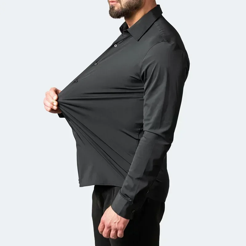 Men Long Sleeved Shirt Micro elastic silky not easily wrinkled plus size
