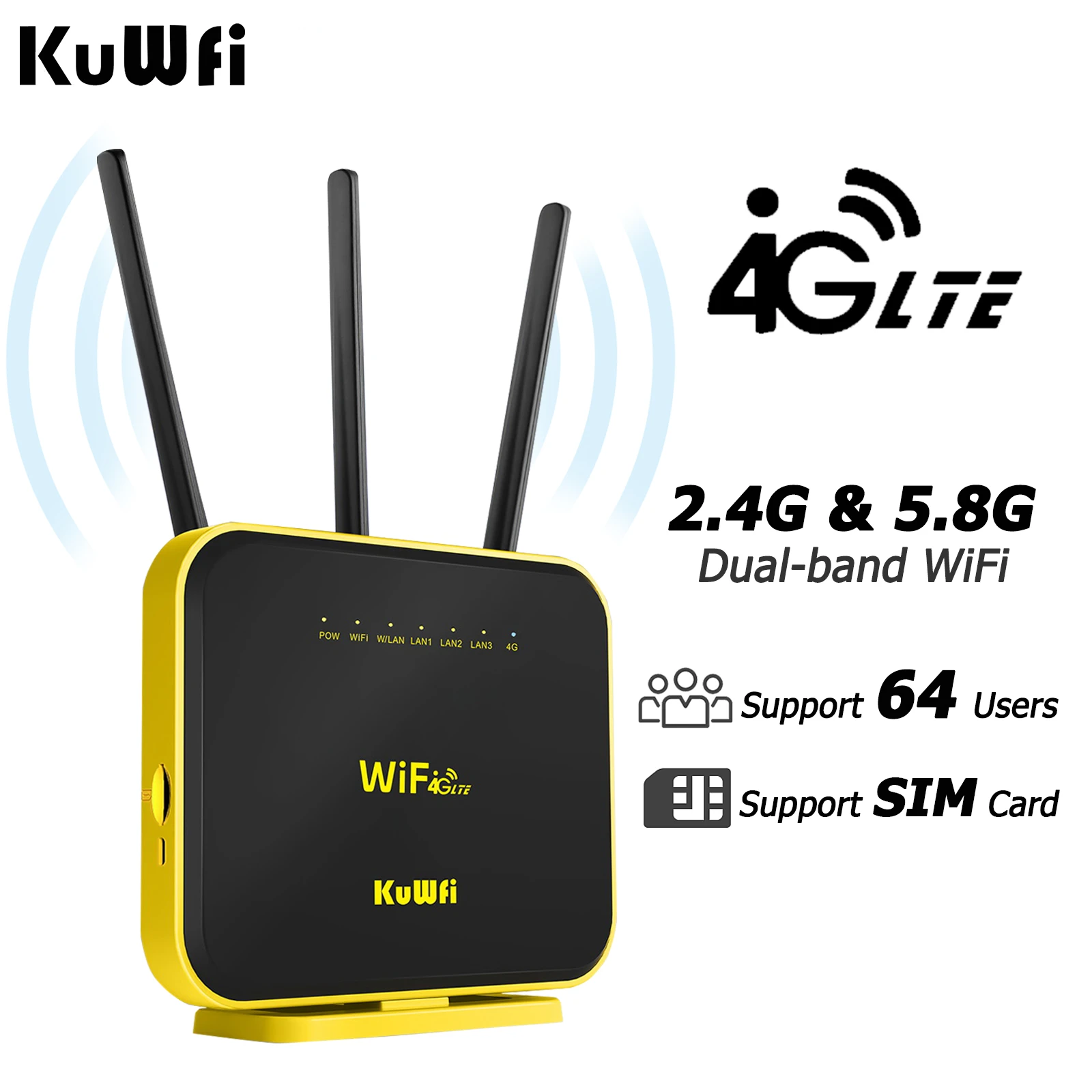 industrial wifi signal booster KuWFi Wireless 4G Router 1200Mbps Dual Band Wi-Fi Router SIM Card Wifi Hotspot Modem Support 64 Users With Gigabit LAN Port RJ11 best wireless router