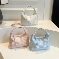 Sweet Embroidery Shoulder Bag Nylon Texture Pearl Pendant Crossbody Bag Small Bucket Handbag Women Girl - Image 6