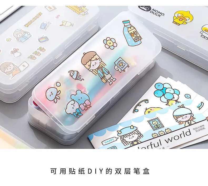 Caixa de Lápis Duplo Simples Blogger Estilo Transparente Fosco Papelaria Caixa Multifuncional Caneta Case Estudante Grande Capacidade pp Ins 7 Computers & Electronics