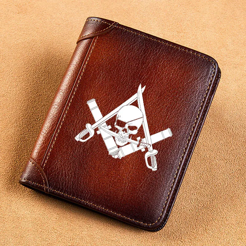 

High Quality Genuine Leather Wallet Steampunk Masonic Skull Printing Standard Short Purse BK3630