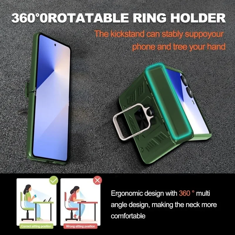 Heavy Duty 360° Rotating Ring Holder Case with Magnetic Hinge Protection