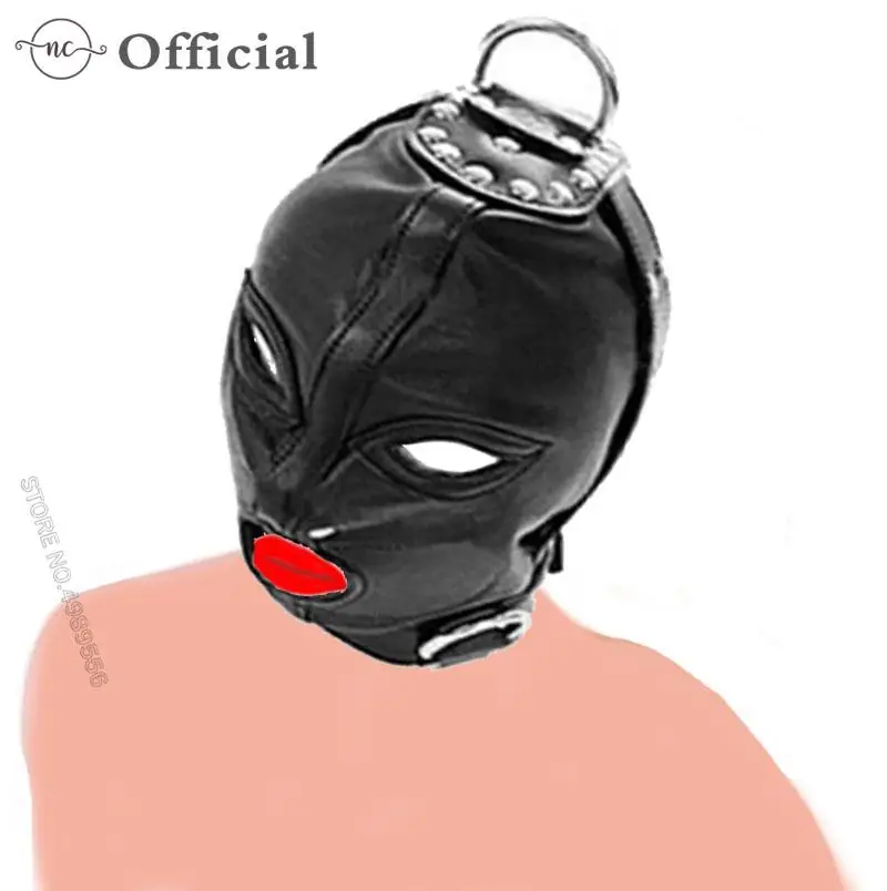 

Fetish Open Eye And Mouth Hood Mask Adult Game Erotic Party Mask Hood Sexy PU Leather Masks BDSM Headgear Slave Bondage Sex Toys