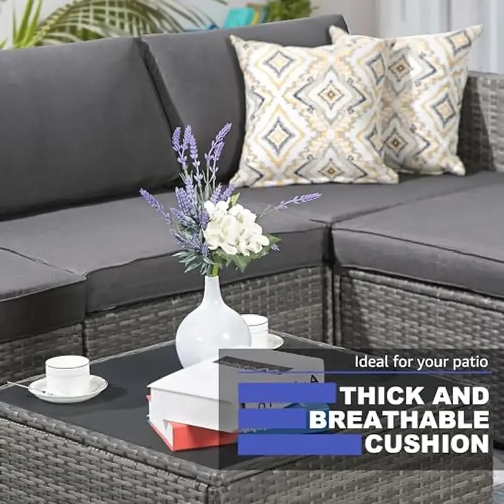 Outdoor Wicker Sectional Sofa Set 6-Piece All-Weather Conversation Furniture Set Grey Rattan Patio Sofas 6