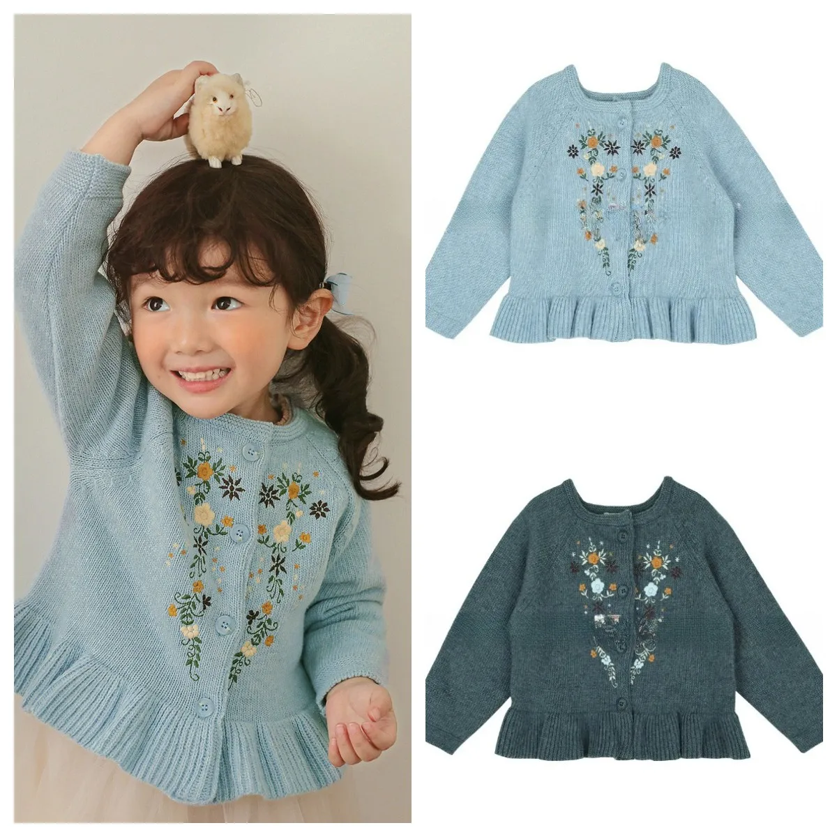 

Kids Cardigan Sweater 2023 Winter New AM Baby Girls Embroidered Flower Sweater Korean Children Knitted Cardigan Coat