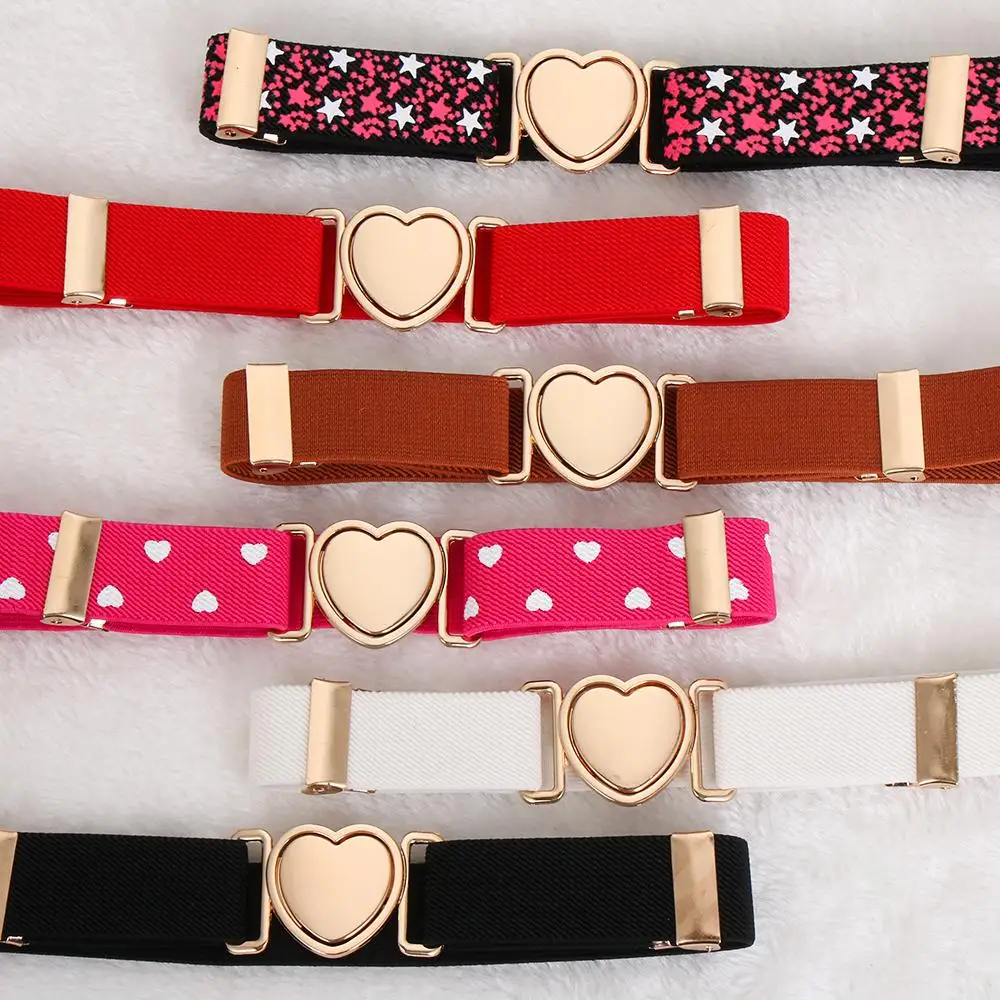 Kids Elastic Belts Girl Stretch Waist Belt Adjustable Heart Belt Uniform for Teen Kids Girls Dresses