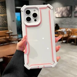 Luxury Dual - Layer Transparent Shockproof Phone Case - Durable Protective Shell - iPhone 15 (White Pink)