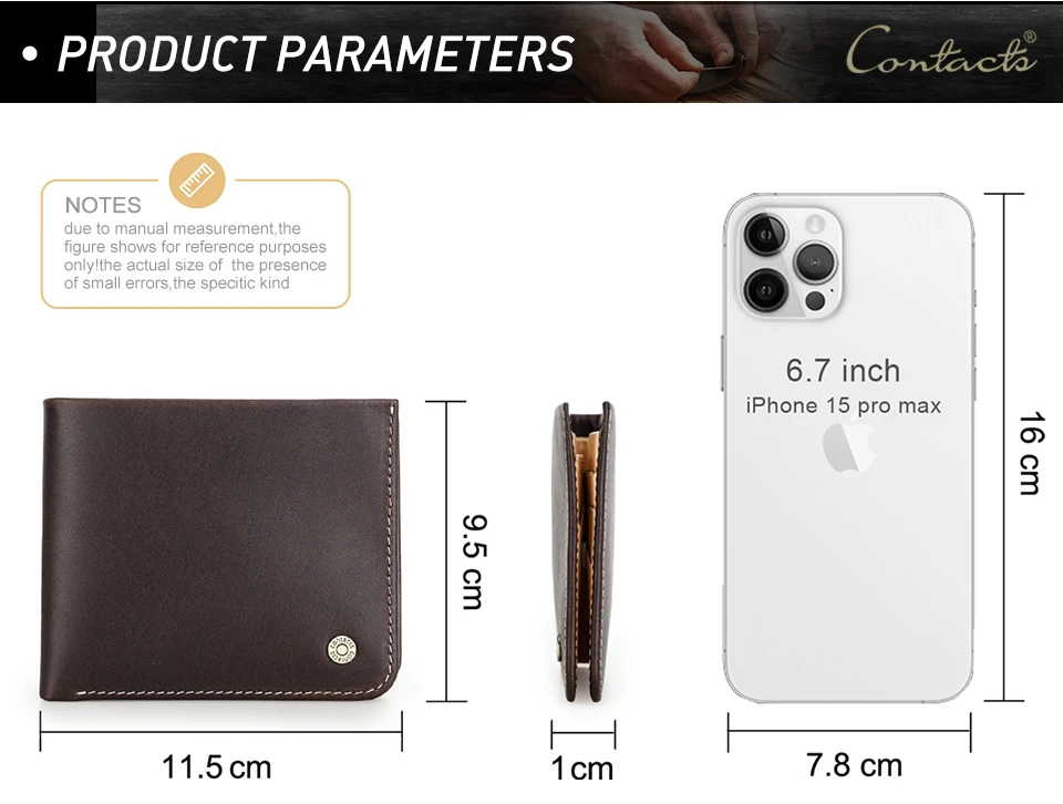 CONTACT'S Mini-Geldbörsen aus echtem Leder für Herren, RFID-Kartenhalter, Geldscheinklammer, schlanke männliche Geldbörse, Name, gravierte Geldbörse, Herren-Geldbörsen – Detail 4