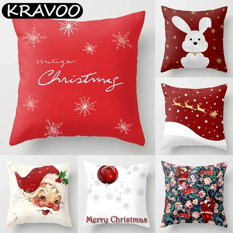 

Christmas Decoration Cushion Cover For Home Santa Claus Reindeer Pillowcase Xmas Happy New Year 2023 Navidad Funda Cojín 45x45cm