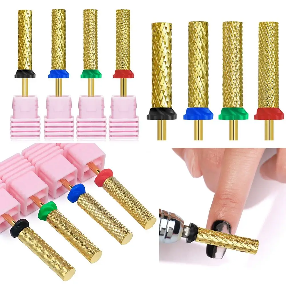 

Tungsten Carbide Nail Drill Bits Long Barrel Head Golden Gel Polish Remover Smooth Top Burr Rotate Nail File Tips Nail Art Tool