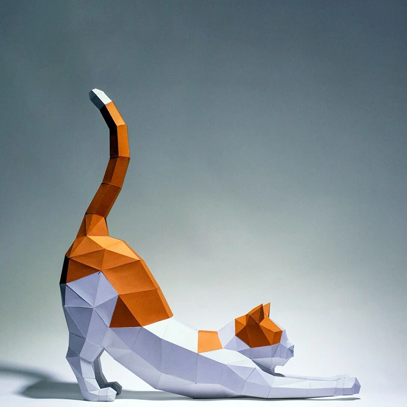 3D Paper Model 62cm Stretched Cat Papercraft Puzzles