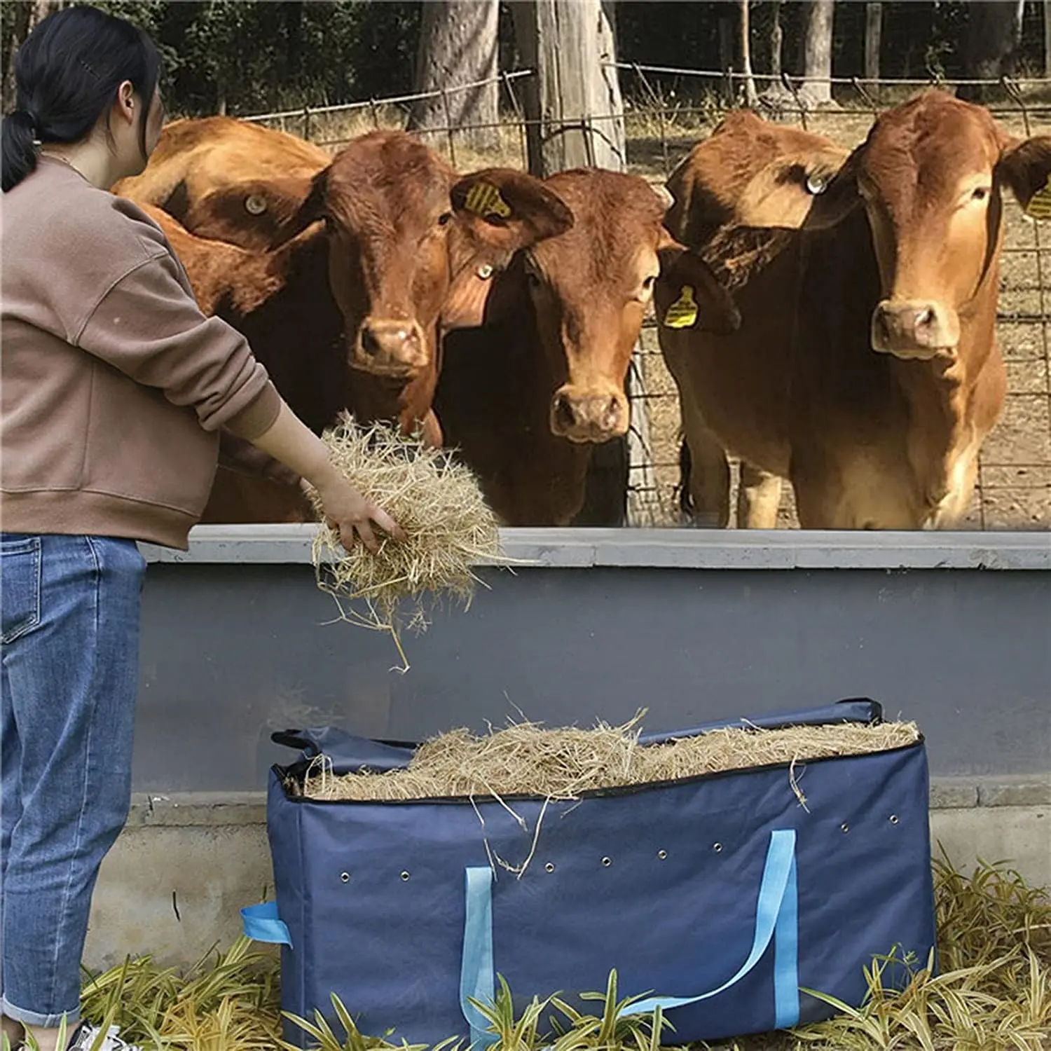 Horse Hay Bag Waterproof Feeding Tote For Horses Sheep Durable Horse
