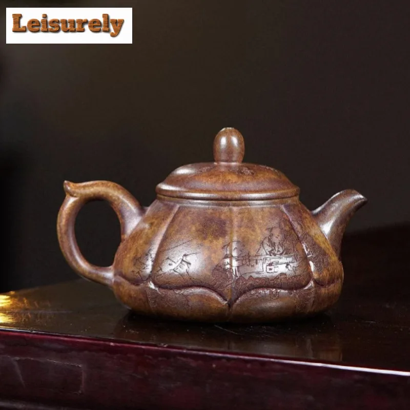 230ml Yixing Purple Clay Teapots Handmade Pot Raw Ore Dragon Kiln Wood Burning Mud Tea Maker Kettle With Strainer Zisha Tea Set