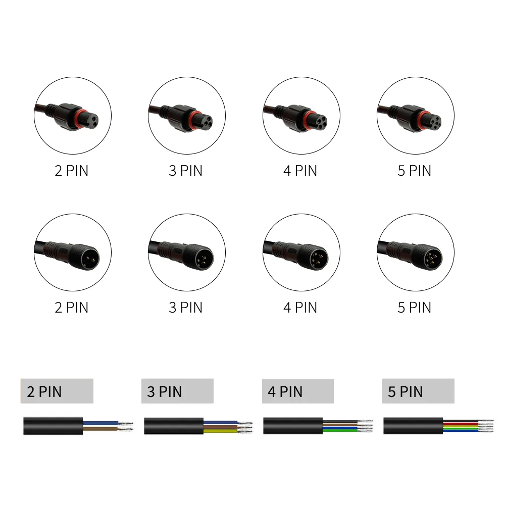 2Pin 3Pin 4Pin 5Pin 5~50Pairs Male to Female Led Connector Waterproof Cable For LED Light Strips 2PCS