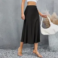 Satin Skirts for Women Korean Style Champagne Office High Waist A-line Skort Fashion Elegant Solid Long Pencil Skirt Silk Like - Image 2