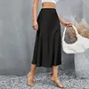 Satin Skirts for Women Korean Style Champagne Office High Waist A-line Skort Fashion Elegant Solid Long Pencil Skirt Silk Like 2