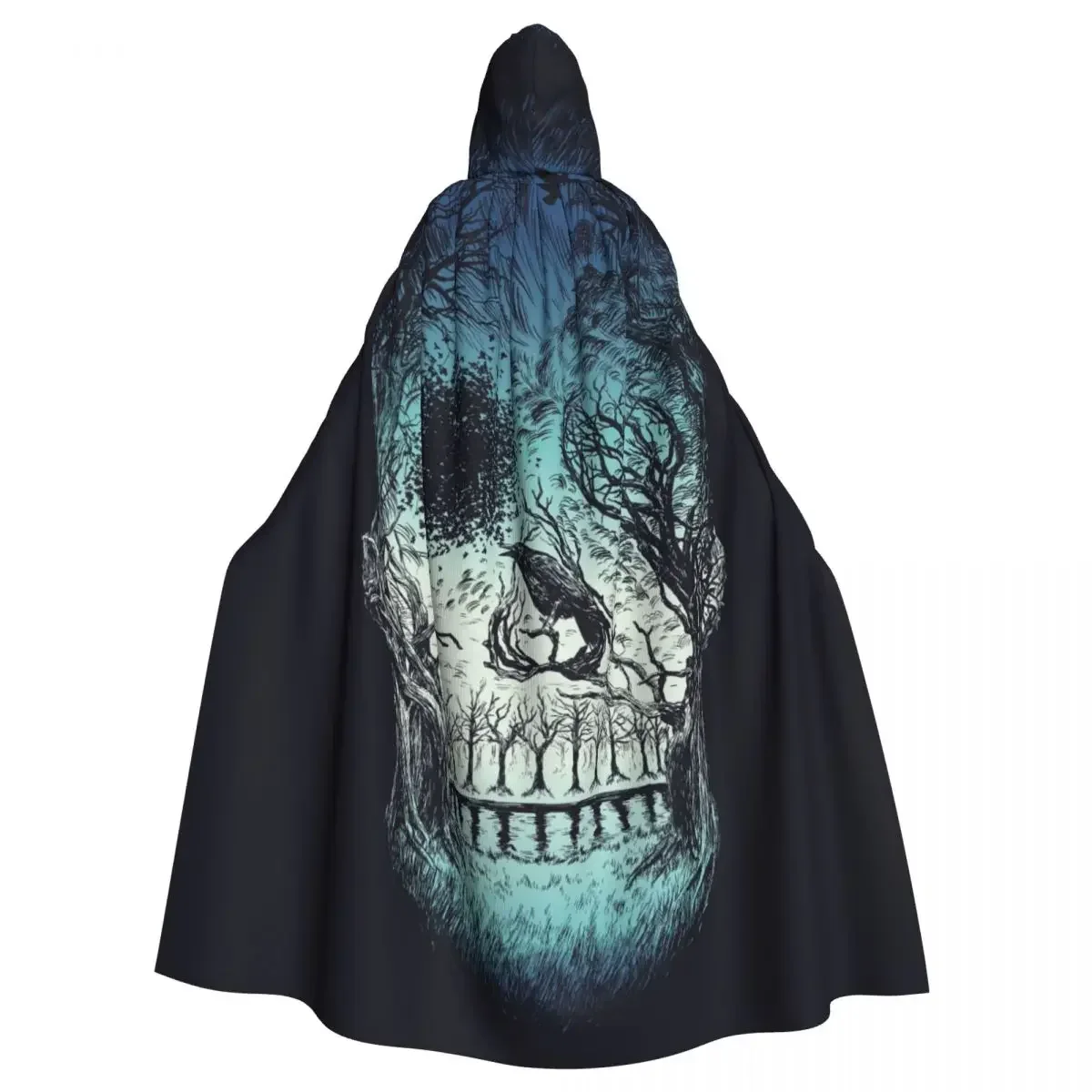 

Hooded Cloak Polyester Unisex Witch Cape Costume AccessoryAbstract Skull Trees With Black Crow