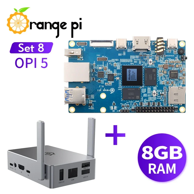

Orange Pi 5 8GB+Metal Case, RK3588S PCIE Module External WiFi+BT,SSD Single Computer Development Board