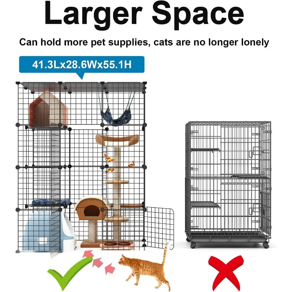 Large Cat Cage Enclosure Indoor DIY Cat Playpen Detachable Metal Wire Kennels Crate 2x3x4 Large Exercise Place
