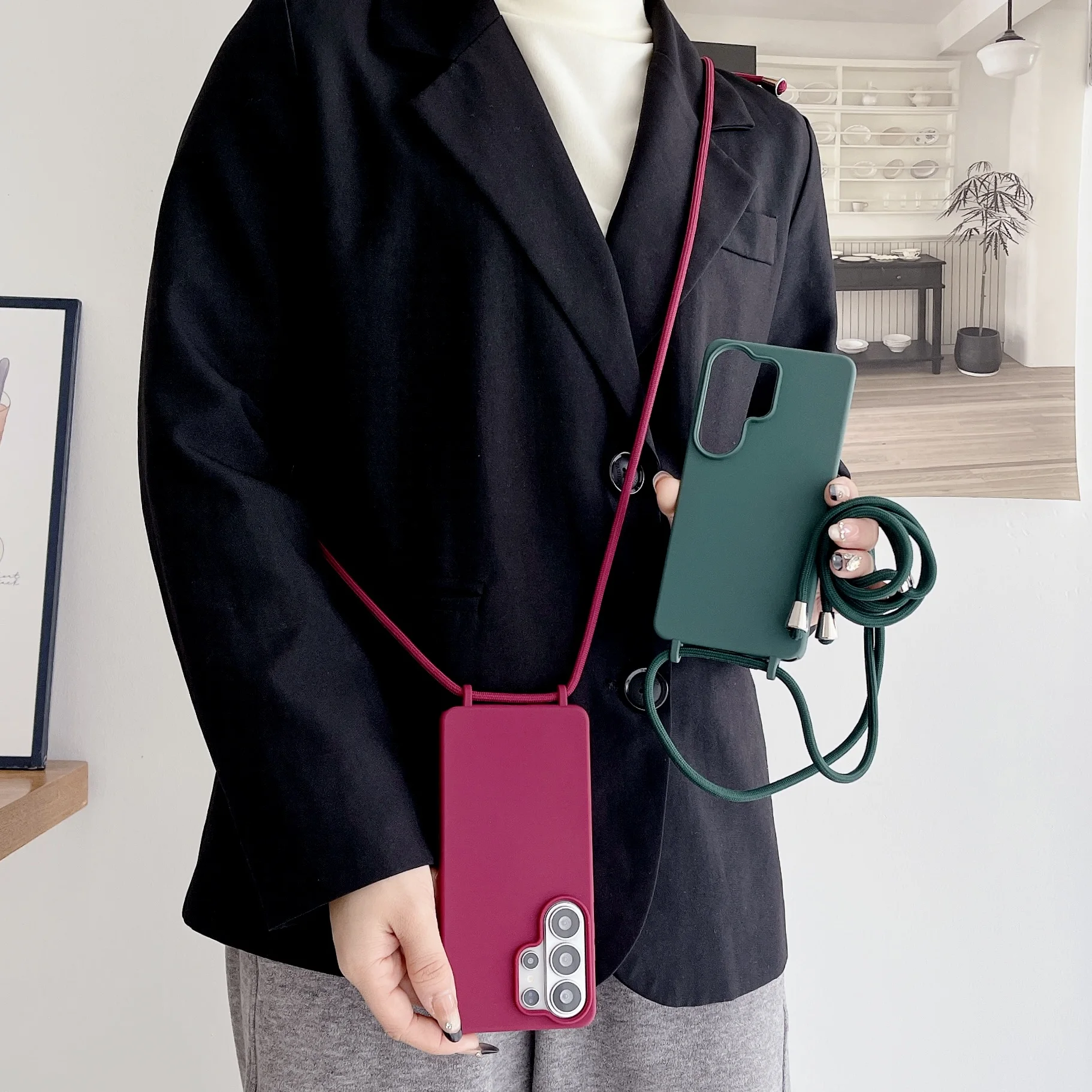 Versatile Necklace Crossbody Strap Phone Case with Soft Silicone Lanyard Cover
