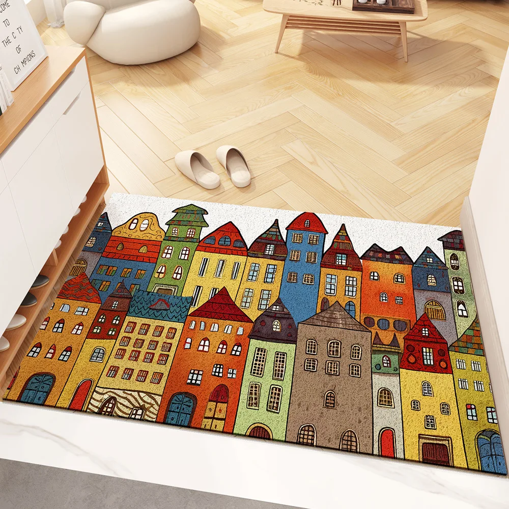 

Cartoon Building Comic Door Mat Entry Coil Floor Mat Dust Scraping Sand Pvc Foot Mat Non-slip Carpet Entry Porch Doormat
