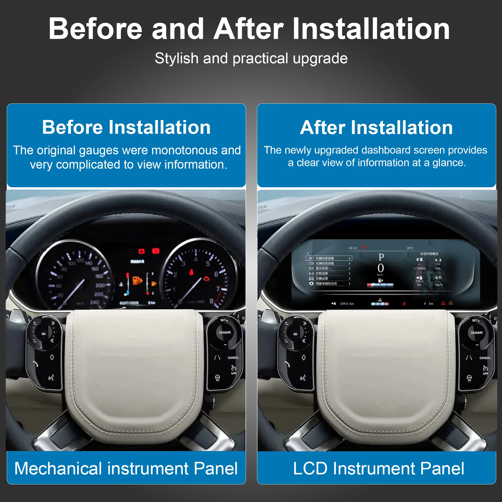 Panel de Instrumentos Digital para Range Rover Sport 2014-2017/Range Rover Vogue 2013-2016, Velocímetro, Tablero de Instrumentos, Pantalla HD de 12.3'' 3