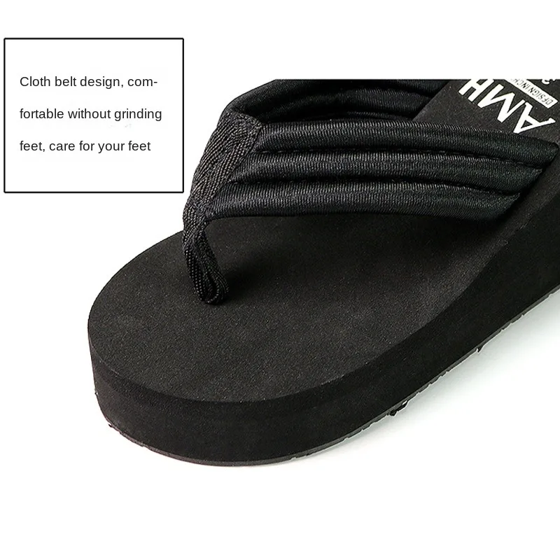 2024 New Slippers Women's Summer Wear Fashion High Heel Platform Shoes Thick Bottom Non-Slip Beach Ladies Flip-Flops