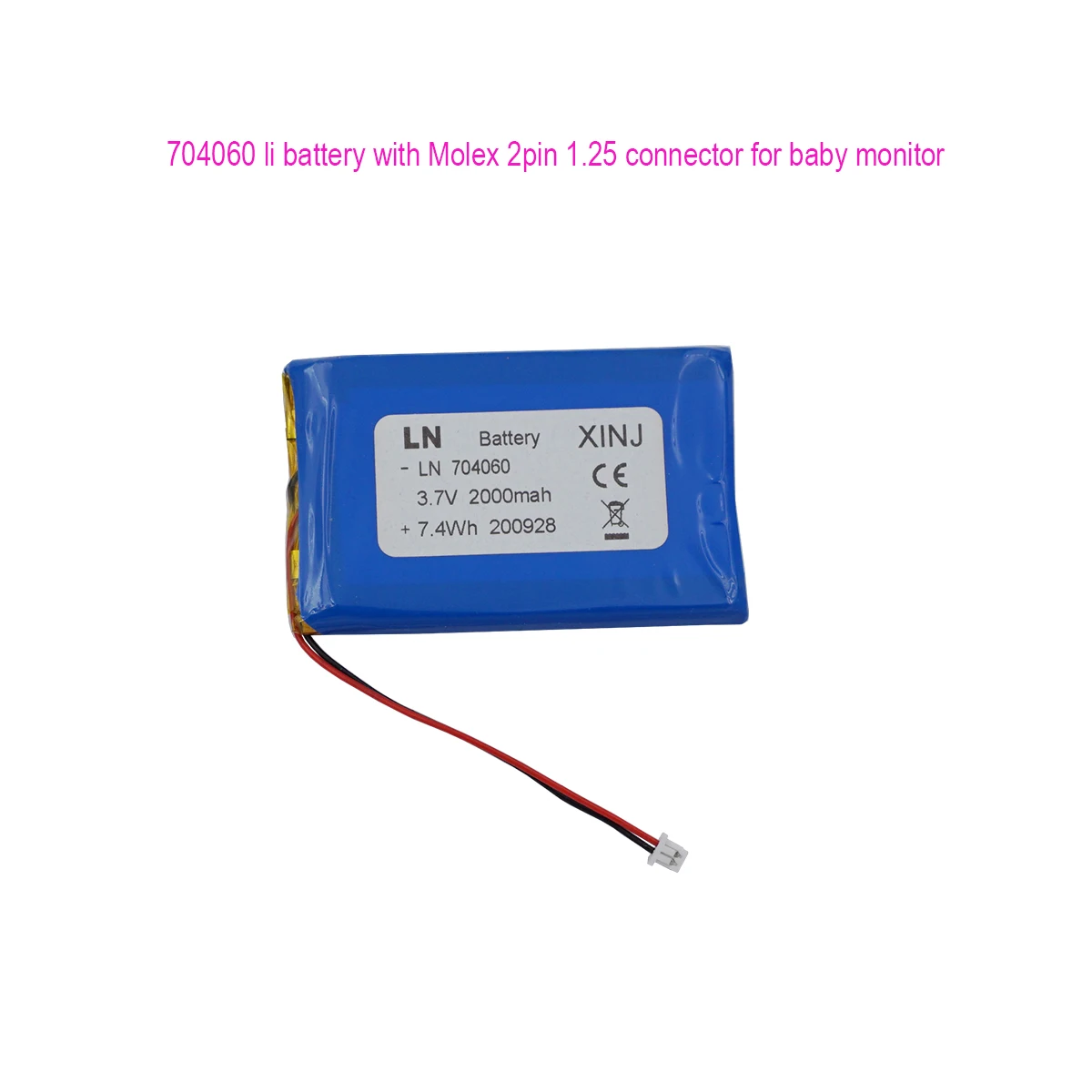 3.7V 2000mAh 7.4Wh 704060 JST 2Pin 1.25mm Connector Rechargeable Li Polymer Battery For Baby Monitor GPS Car Camera