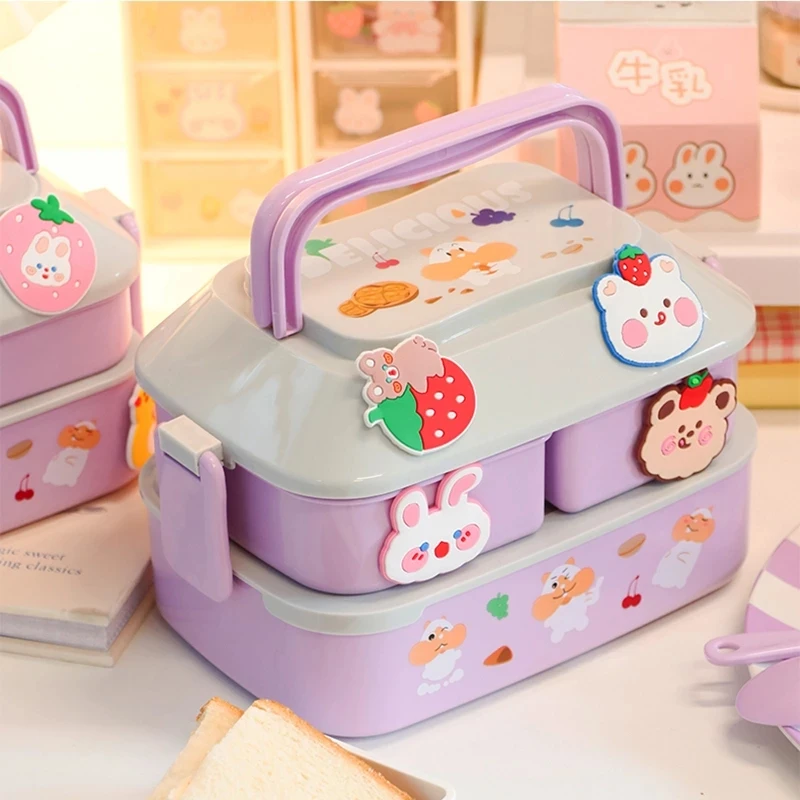 1 Set Bento Box Cartoon Shape Compartment Snap-design Good Sealing Kawaii  Kindergarten Children Lunch Box With Tableware - AliExpress
