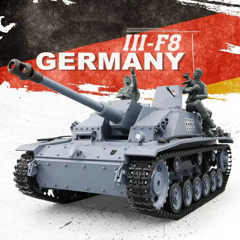 쿨뱅크 3868 헹롱 70 원격 조종 독일군 III F 8 돌격총 전자 시뮬레이션 연기 군사 모형 장난감 (취미가 있는 사람들을 위한)