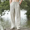 New Hot Sale Of The Season Men's Summer Thin Breathable Cotton Linen Wide Leg Casual Pants Large Size Linen Trousers Comfortable