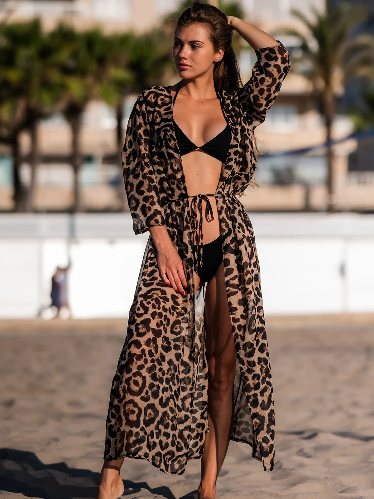 New Sexy Leopard Printed Beach Cover Up Chiffon Cover-ups Swimwear Beach Wear Summer Beachwear Female Women Long Dress K3219C 1
