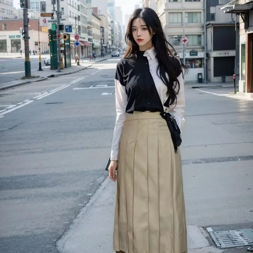 2024 New Brand TB Pleated Skirt Autumn/Winter Korean Fashion High Waist Irregular skirt Formal Office Lady Slim Mid length Skirt