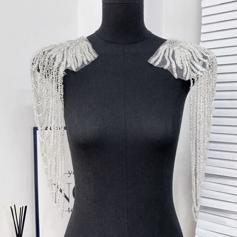 1pc 여성용 어깨 패치 에폴렛 태슬 체인 스팽글 장식 웨딩 드레스 공연 의상 DIY 패치 액세서리
