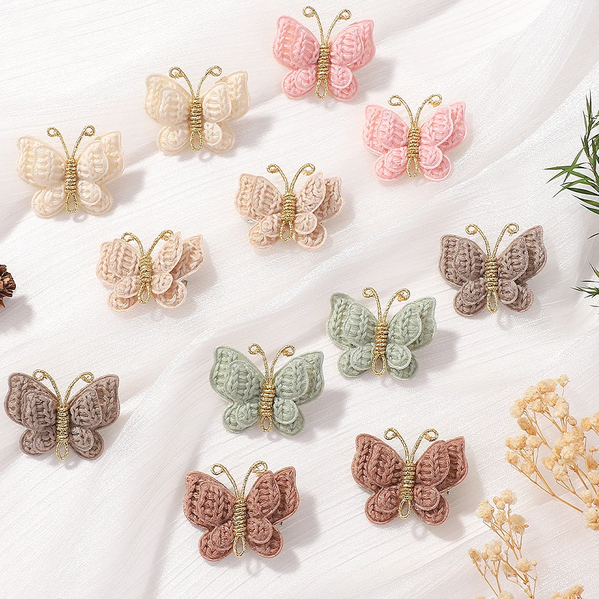 

2pcs/set Butterfly Leather Hair Clip Flocking Hairpins with Gold Cute Gauze Headwear Girls Baby Hair Accessories New Year Gift
