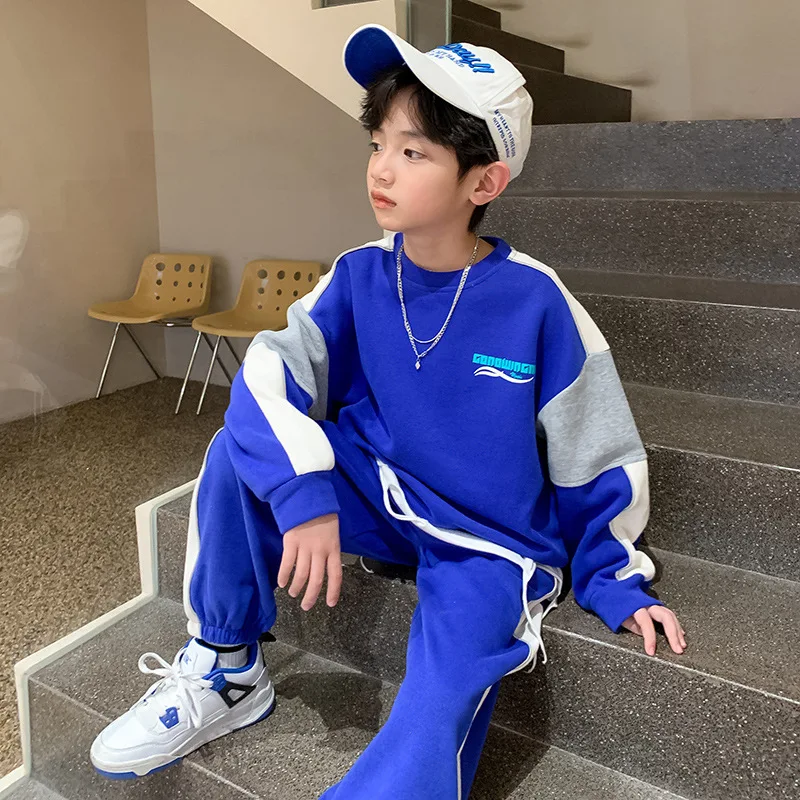 

Kids Tracksuit Spring Autumn Clothes Boys Fashion Splicing Letter Sweatshirt and Sweatpants 2 Pcs Outfits Teenage Clothes 3-15Y