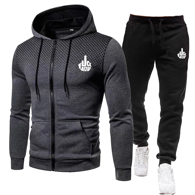 New Men's Fashion Gradient Color Sweater Suit Zipper Hoodie Sweater Coat Casual Sports Coat+Casual Sports Pants Jogging Pants