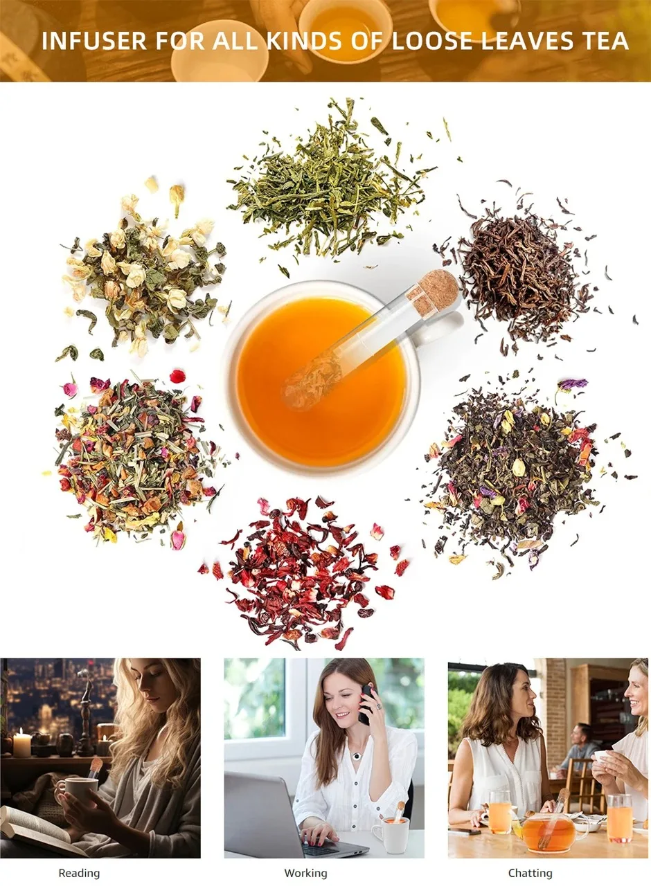 Description Picture 5 of itemCreative Tea InfuserClear Filter Glass Tube Tea Strainer with Cork Lid Reusable Brewing Test Tube Kitchen Tools