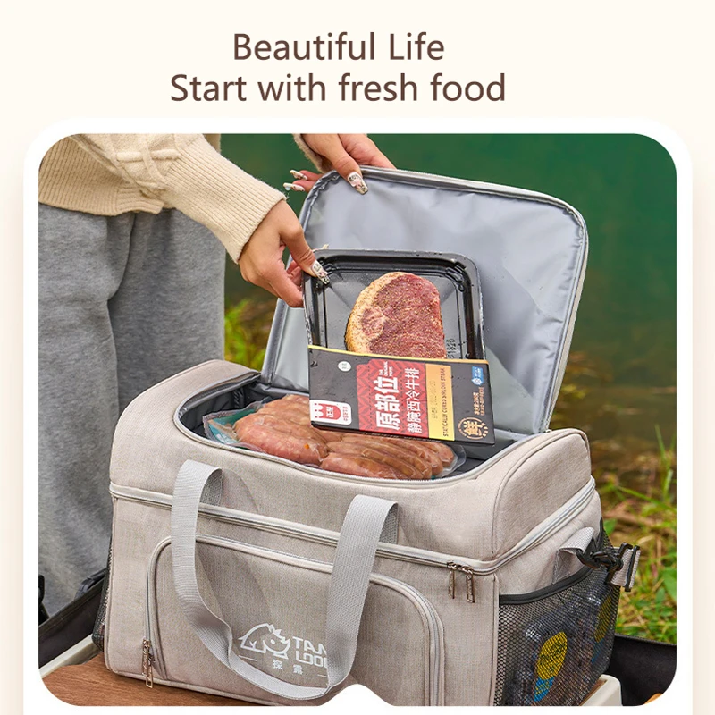 30L Camping Cooler Bag Large Capacity Waterproof Liner Thermal Insulated Picnic Lunch Bag Family Outdoor BBQ Storage Cooling Box