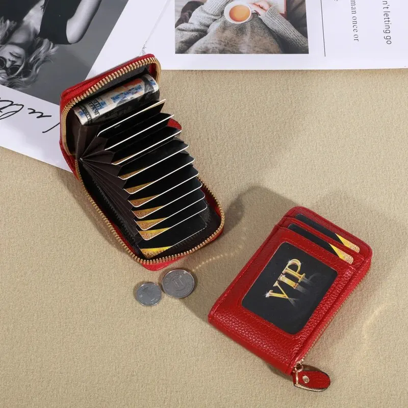 New Vintage Genuine Leather Men's Wallet Credit Card Holder RFID Blocking Zipper Money Pouch Card Protect Case Pocket Cover