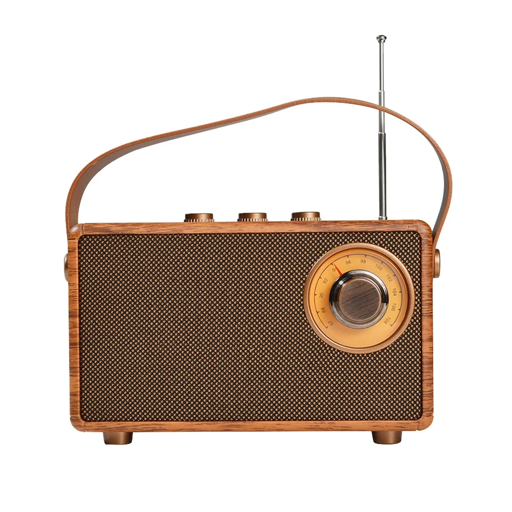 레트로 FM 라디오 휴대용 나무 블루투스 라디오 베이스 스피커, 핸즈프리 MP3 플레이어, 지지대 USB, TF 카드, AUX 재생