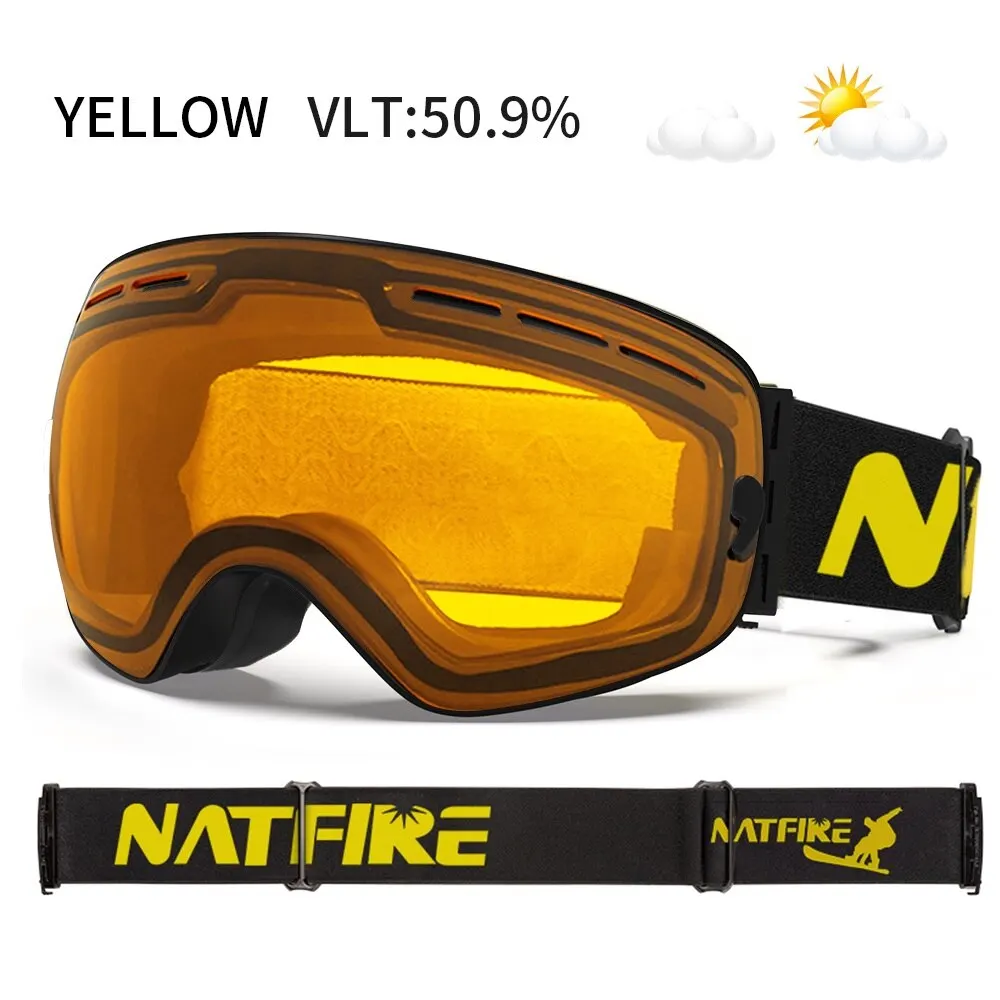 NATFIRE Ski Goggles Double Layers Anti-fog UV400 Snowboard Snow Goggles Snowmobile Glasses Eyewear Outdoor Sport Skiing Googles