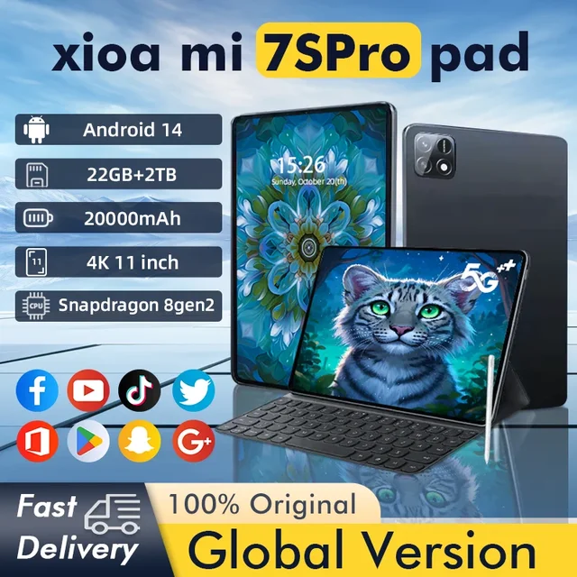2025 New Original Global Edition Tablet PC Pad 7S Pro Snapdragon 8gen2 Android 14 HD 4K 22GB+2TB 5G Tablet Dual SIM WIFI tablet