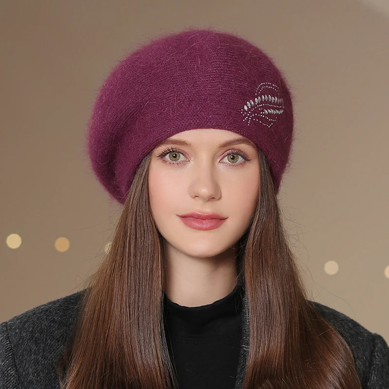 Women’s Warm Wool Knitted Beret Hat Solid Colour Winter Beanie_voghion.com