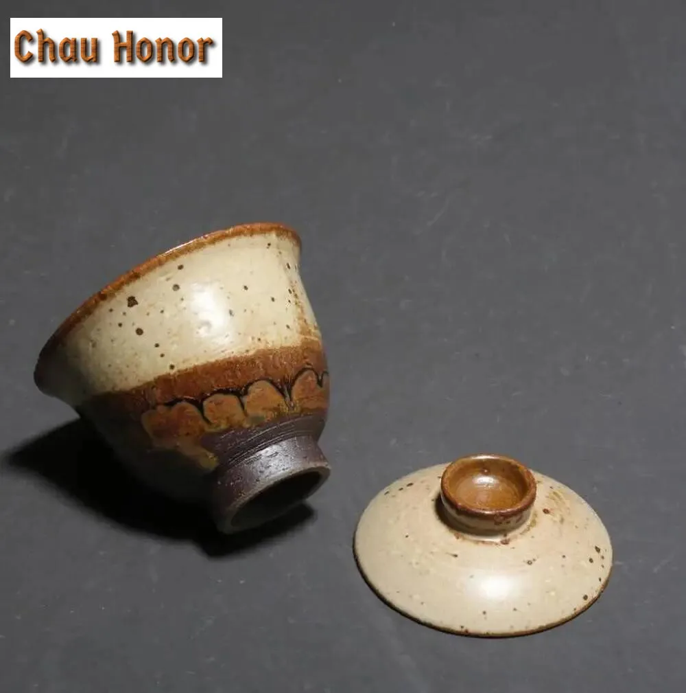 155ml Retro Coarse Pottery Kiln Gaiwan Japanese Kung Fu Tea Bowl Hand Made Ceramic Tea Tureen Tea Ceremony Drinkware Decorations