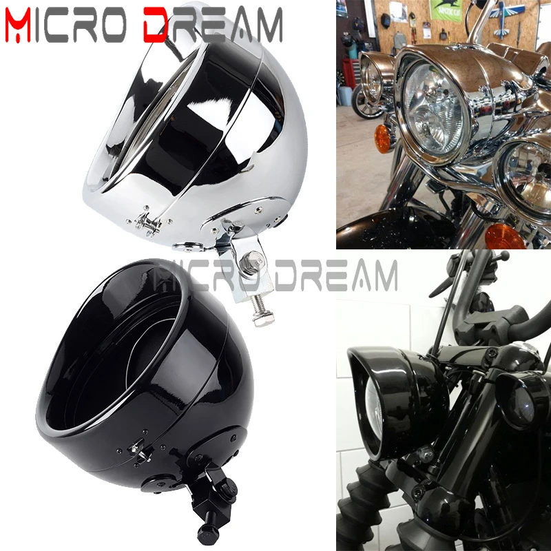 

7Inch Motorcycle Headlamp Shell Visor Bezel For Harley Softail Heritage Cafe Racer Chopper Bobber Round Headlight Housing Bucket
