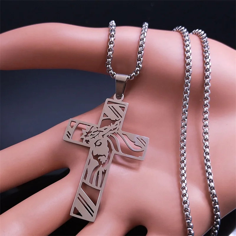 Collana Uomo Con Croce Corona Di Spine In Acciaio Inossidabile – Ciondolo Religioso Cristiano, Catena 60 Cm, Regalo Di Fede Per Uomo E Donna
