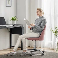 JHK Armless Small Desk Office Chair Cute Vanity Swivel Chair with Back Modern Fabric with Wheels Swivel Task Home Gaming Chair - Image 2