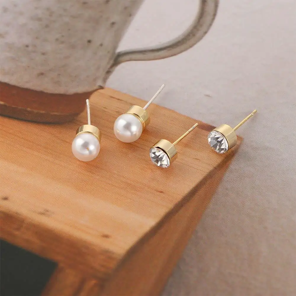 

Women Shinny Front And Back Korean Style Crystal Stud Earrings Pearl Earrings Zircon Women Jewelry