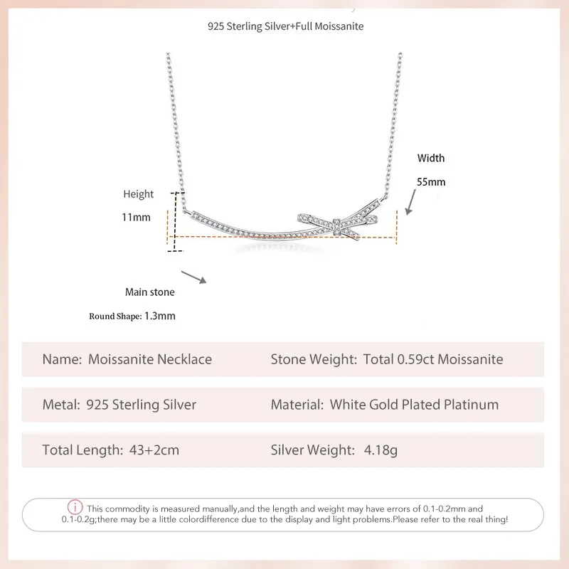 Follow Cloud Total 0.59ct Butterfly Moissanite Pendant Necklace for Women Chain Round Cut 1.3mm 925 Silver Sterling Fine Jewelry